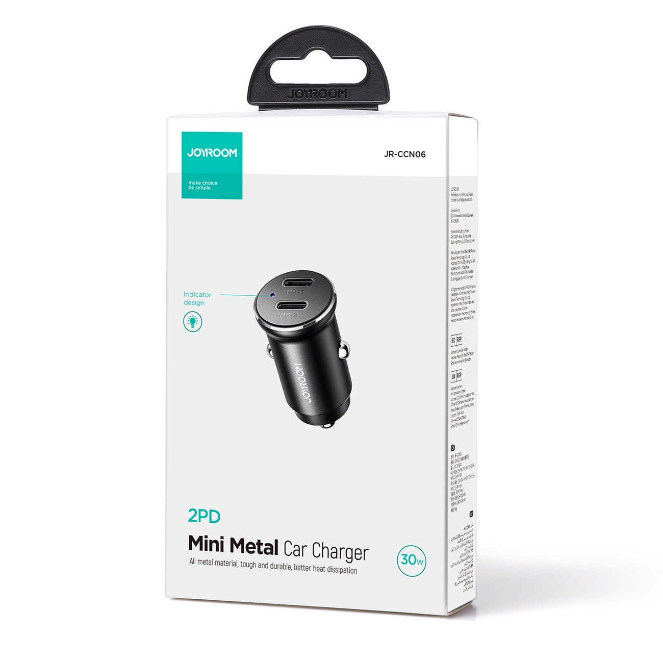 Cargador de Coche Joyroom JR-CCN06, 30W, 3A, 2 x USB-C, Negro