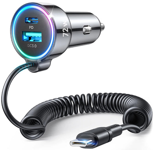 Cargador de Coche con Cable USB-C Joyroom JR-CL07, 72W, 3A, 1 x USB-A - 1 x USB-C, Negro