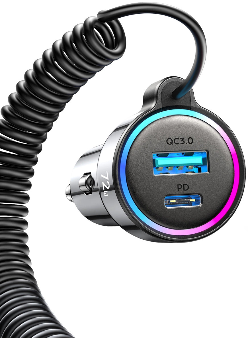 Cargador de Coche con Cable USB-C Joyroom JR-CL07, 72W, 3A, 1 x USB-A - 1 x USB-C, Negro
