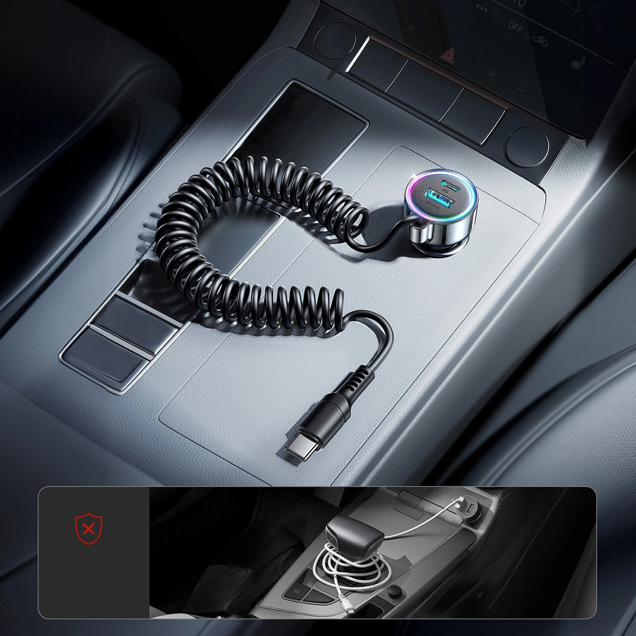 Cargador de Coche con Cable USB-C Joyroom JR-CL07, 72W, 3A, 1 x USB-A - 1 x USB-C, Negro