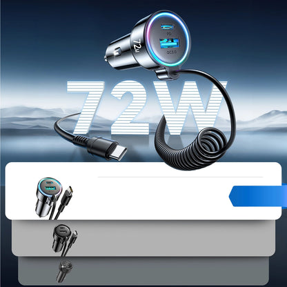 Cargador de Coche con Cable USB-C Joyroom JR-CL07, 72W, 3A, 1 x USB-A - 1 x USB-C, Negro