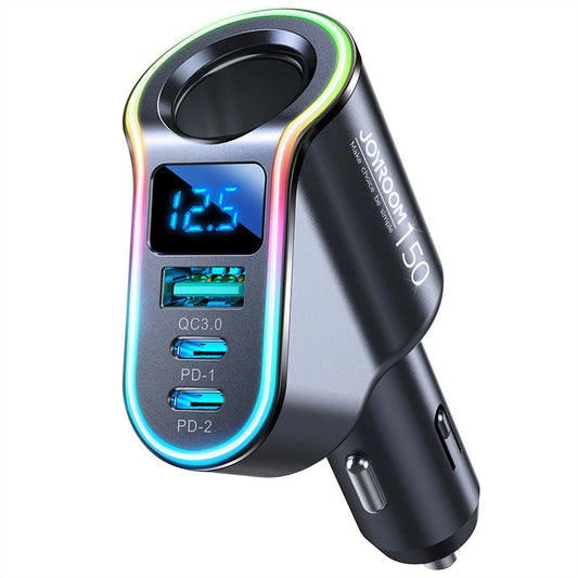 Cargador de coche Joyroom JR-CL21, 150W, 3A, 1 x Extensión de encendedor - 1 x USB-A - 2 x USB-C, Negro