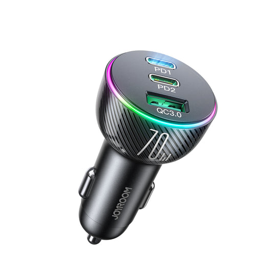 Cargador de coche Joyroom JR-CL26, 70W, 4.8A, 1 x USB-A - 2 x USB-C, Negro