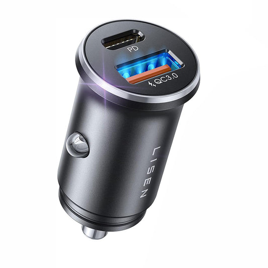 Lisen Car Charger, 36W, 3A, 1 x USB-A - 1 x USB-C, Black YL0223090002