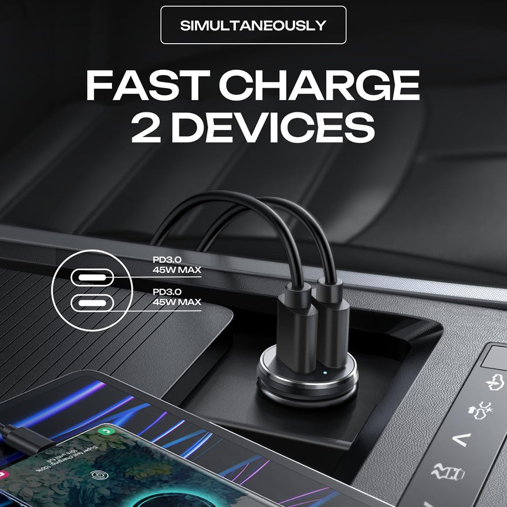 Lisen Car Charger, 45W, 3A, 2 x USB-C, Black YL0223080007