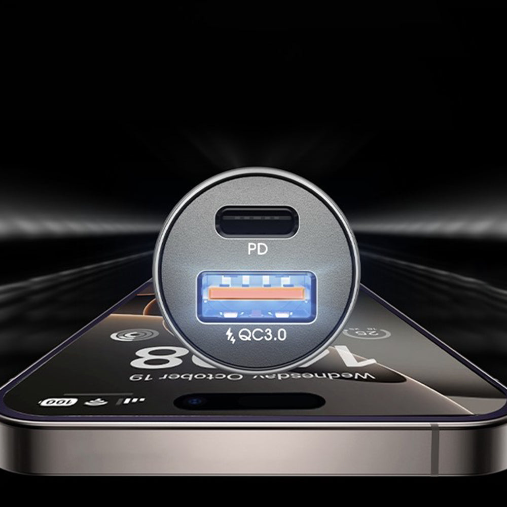 Cargador de Coche Lisen, 51W, 3A, 1 x USB-A - 1 x USB-C, Set 2 piezas, Negro YL0223080037