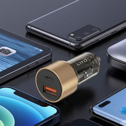 Cargador de coche Lito IN-C04, 52W, 3A, 1 x USB-A - 1 x USB-C, Negro