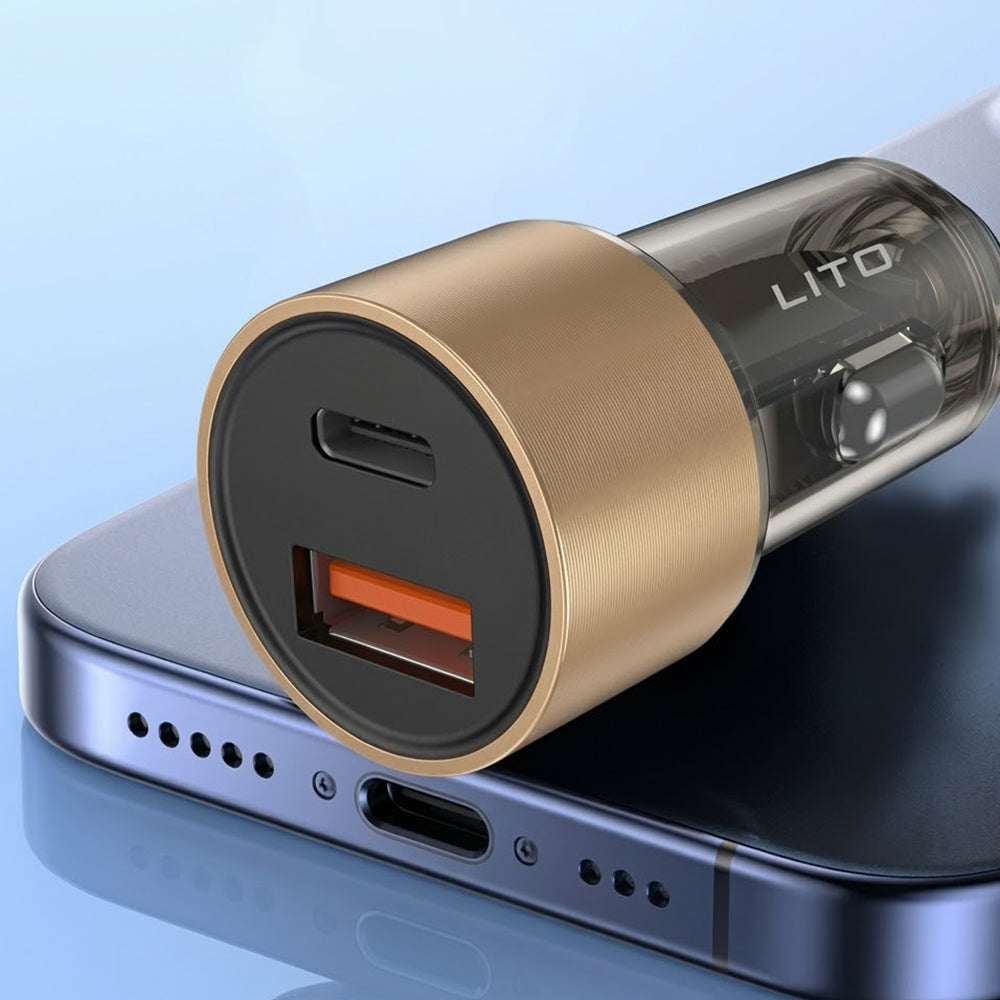 Cargador de coche Lito IN-C04, 52W, 3A, 1 x USB-A - 1 x USB-C, Negro