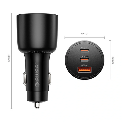 Cargador de Coche Orico PowerLink, 165W, 5A, 1 x USB-A - 2 x USB-C, Negro