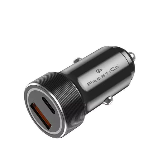 Cargador de Coche Prestico K2A, 20W, 3A, 1 x USB-A - 1 x USB-C, Negro