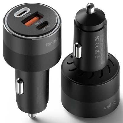 Ringke Car Charger, 30W, 3A, 1 x USB-A - 2 x USB-C, Black