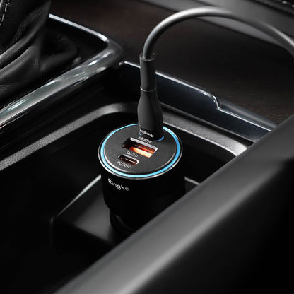 Ringke Car Charger, 30W, 3A, 1 x USB-A - 2 x USB-C, Black