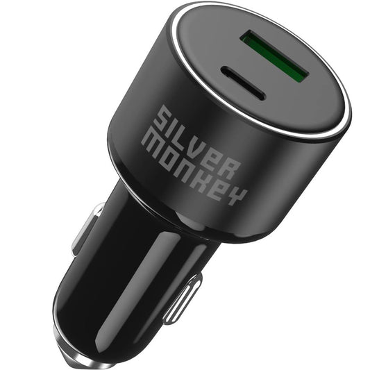 Cargador de coche Silver Monkey SMA014, 100W, 3A, 1 x USB-A - 1 x USB-C, Negro 