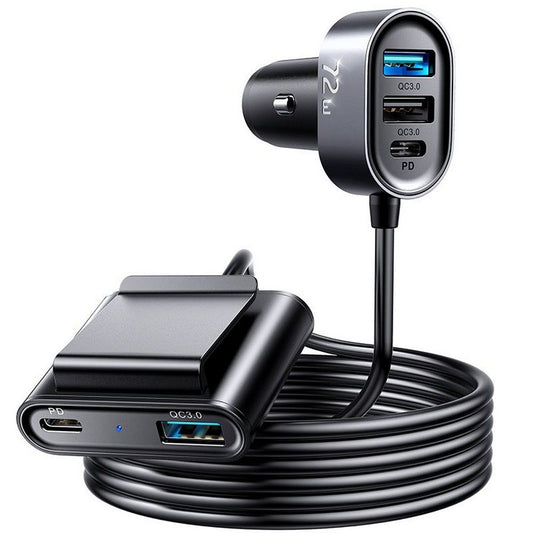 Cargador de coche Joyroom JR-CL05, 72W, 3A, 2 x USB-C - 3 x USB-A, Negro