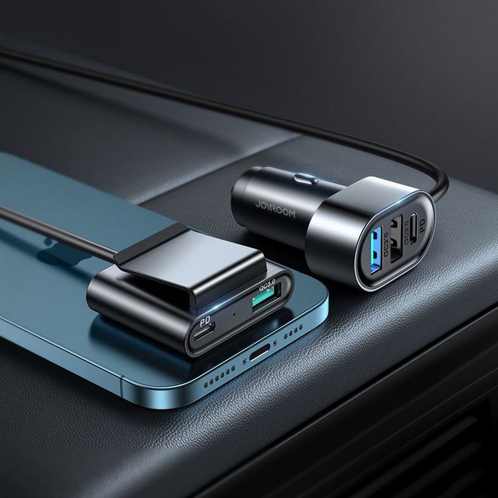 Cargador de coche Joyroom JR-CL05, 72W, 3A, 2 x USB-C - 3 x USB-A, Negro