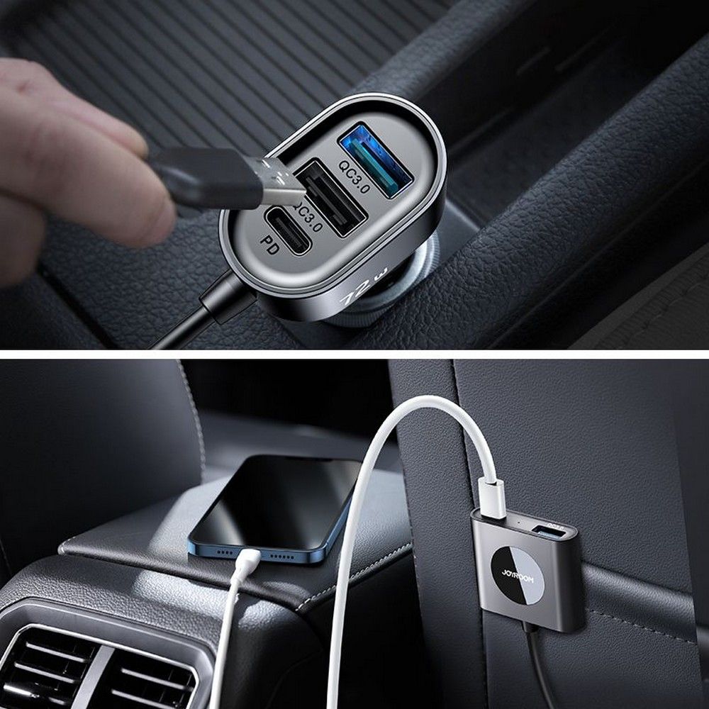 Cargador de coche Joyroom JR-CL05, 72W, 3A, 2 x USB-C - 3 x USB-A, Negro