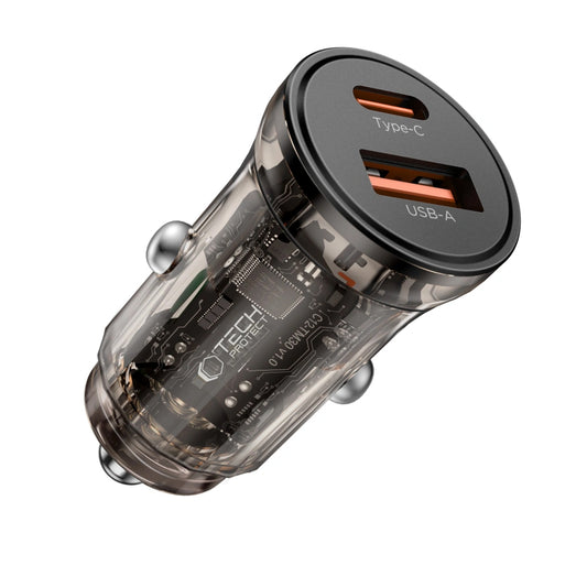 Cargador de coche Tech-Protect CC01, 45W, 5A, 1 x USB-A - 1 x USB-C, Negro