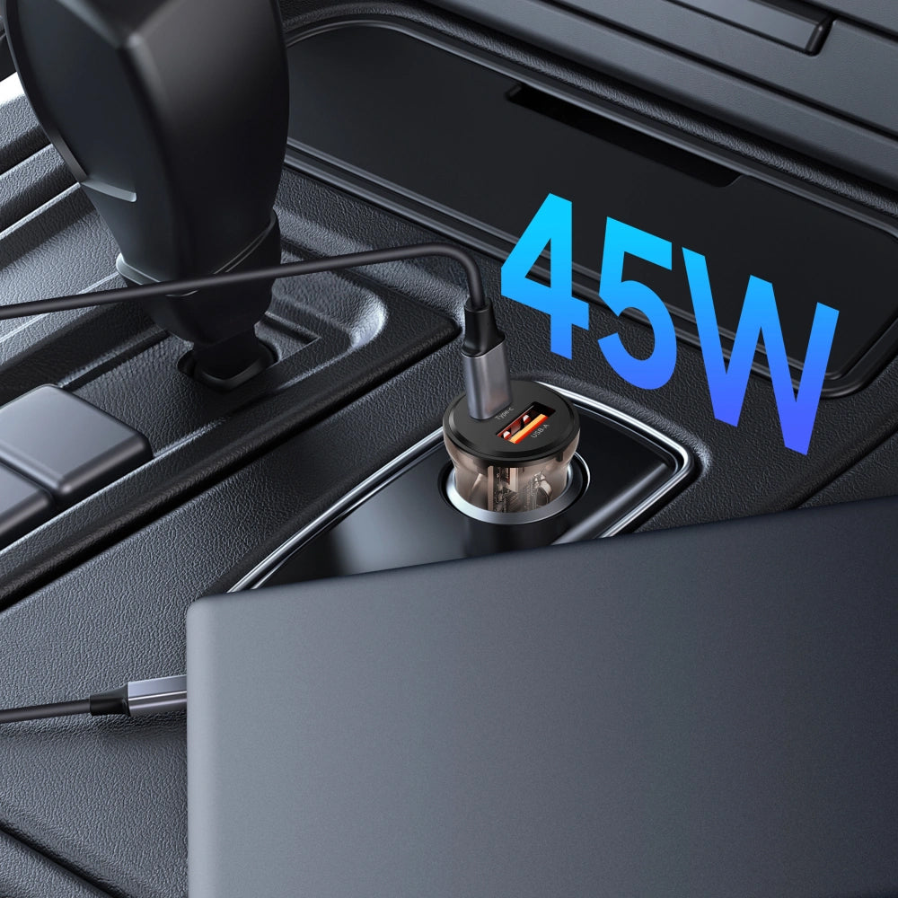 Cargador de coche Tech-Protect CC01, 45W, 5A, 1 x USB-A - 1 x USB-C, Negro