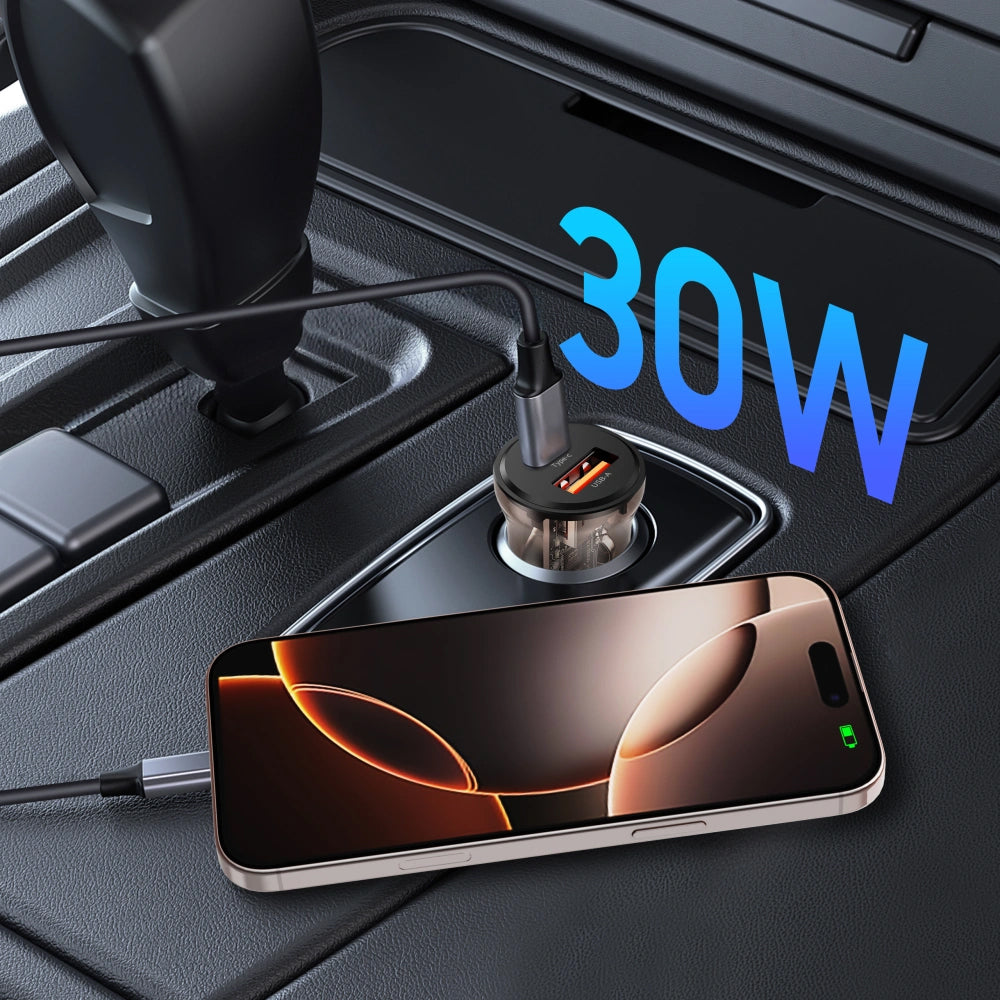 Cargador de coche Tech-Protect CC01, 30W, 3A, 1 x USB-A - 1 x USB-C, Negro