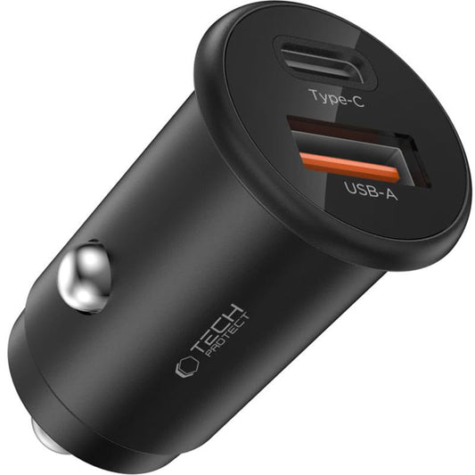 Cargador de Coche Tech-Protect CC02, 35W, 3A, 1 x USB-A - 1 x USB-C, Negro
