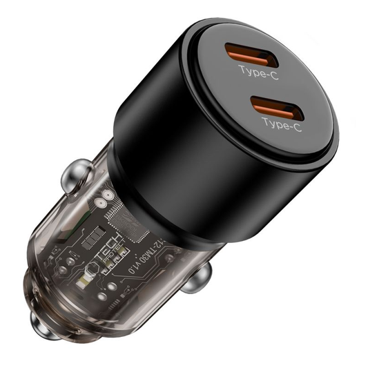 Cargador de coche Tech-Protect CC03, 100W, 3.25A, 2 x USB-C, Negro