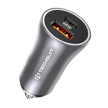 Cargador de coche Techsuit C3 RescueVolt, 48W, 3A, 1 x USB-A - 1 x USB-C, Gris