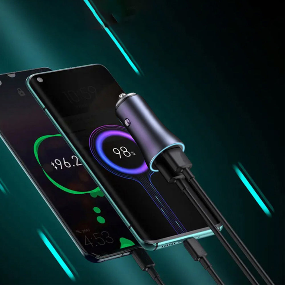 Cargador de coche Techsuit C3 RescueVolt, 48W, 3A, 1 x USB-A - 1 x USB-C, Gris