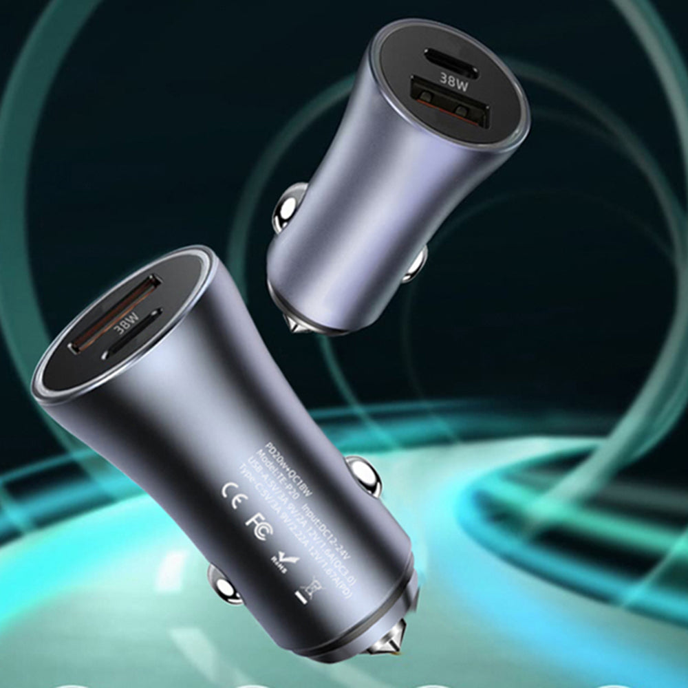 Cargador de coche Techsuit C3 RescueVolt, 48W, 3A, 1 x USB-A - 1 x USB-C, Gris