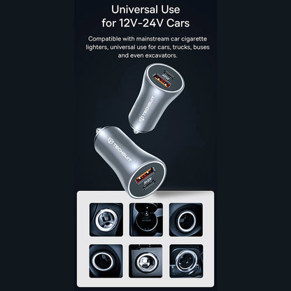 Cargador de coche Techsuit C3 RescueVolt, 48W, 3A, 1 x USB-A - 1 x USB-C, Gris