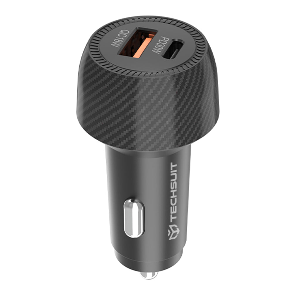 Cargador de coche Techsuit C7 CarbonVolt, 48W, 3A, 1 x USB-A - 1 x USB-C, Negro