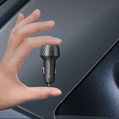 Cargador de coche Techsuit C7 CarbonVolt, 48W, 3A, 1 x USB-A - 1 x USB-C, Negro