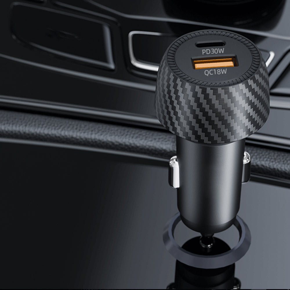 Cargador de coche Techsuit C7 CarbonVolt, 48W, 3A, 1 x USB-A - 1 x USB-C, Negro