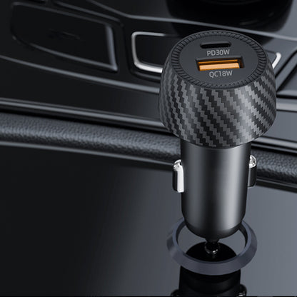 Cargador de coche Techsuit C7 CarbonVolt, 48W, 3A, 1 x USB-A - 1 x USB-C, Negro