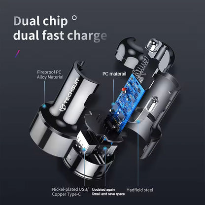 Cargador de Coche Techsuit TE-P31 Premium, 48W, 3A, 1 x USB-A - 1 x USB-C, Negro