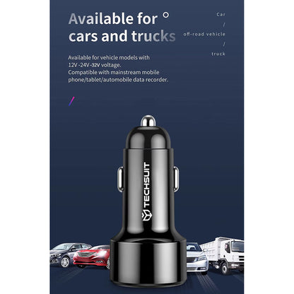 Cargador de Coche Techsuit TE-P31 Premium, 48W, 3A, 1 x USB-A - 1 x USB-C, Negro