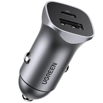 Cargador de coche UGREEN CD130, 30W, 3A, 1 x USB-A - 1 x USB-C, Gris 