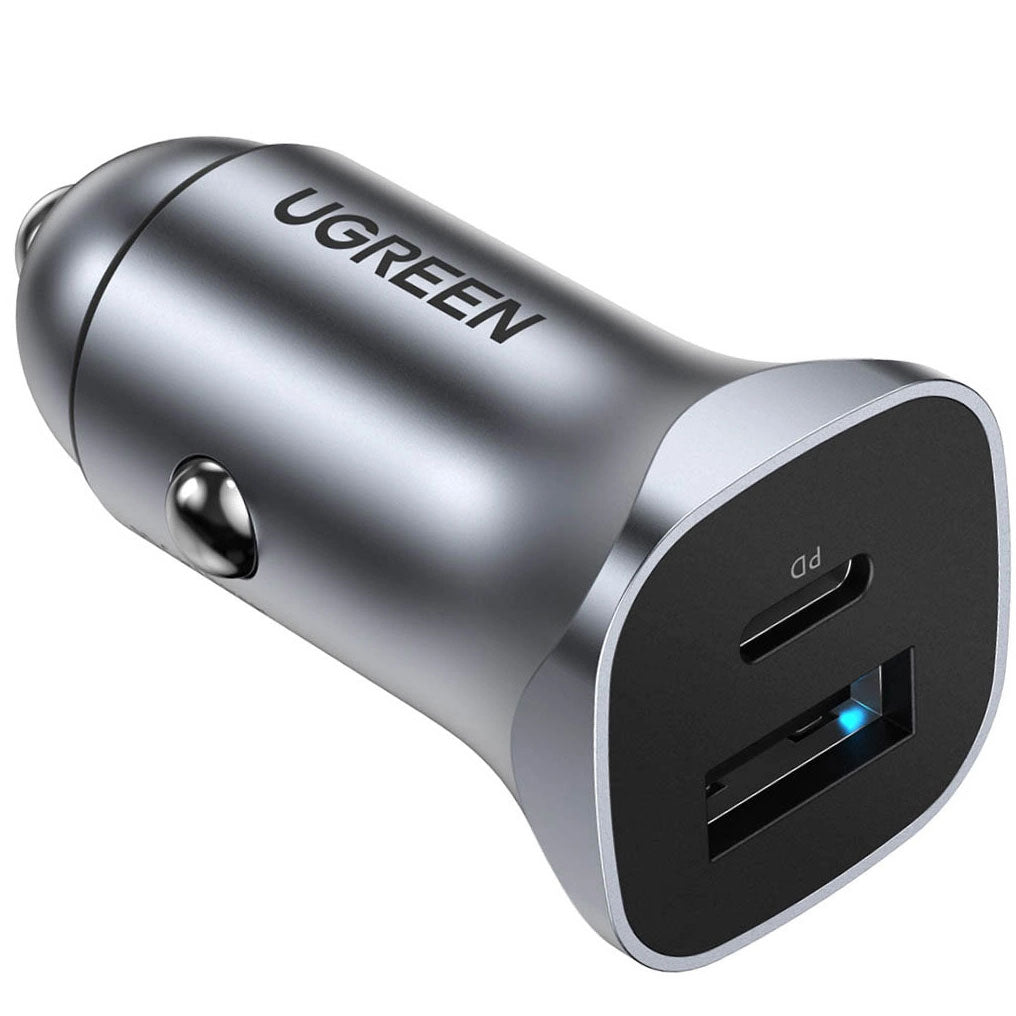 Cargador de coche UGREEN CD130, 30W, 3A, 1 x USB-A - 1 x USB-C, Gris 