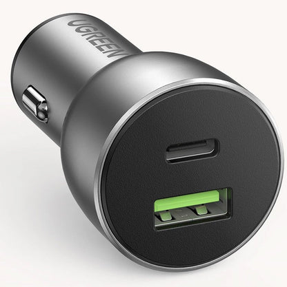 Cargador de coche UGREEN CD213, 36W, 3A, 1 x USB-A - 1 x USB-C, Gris 