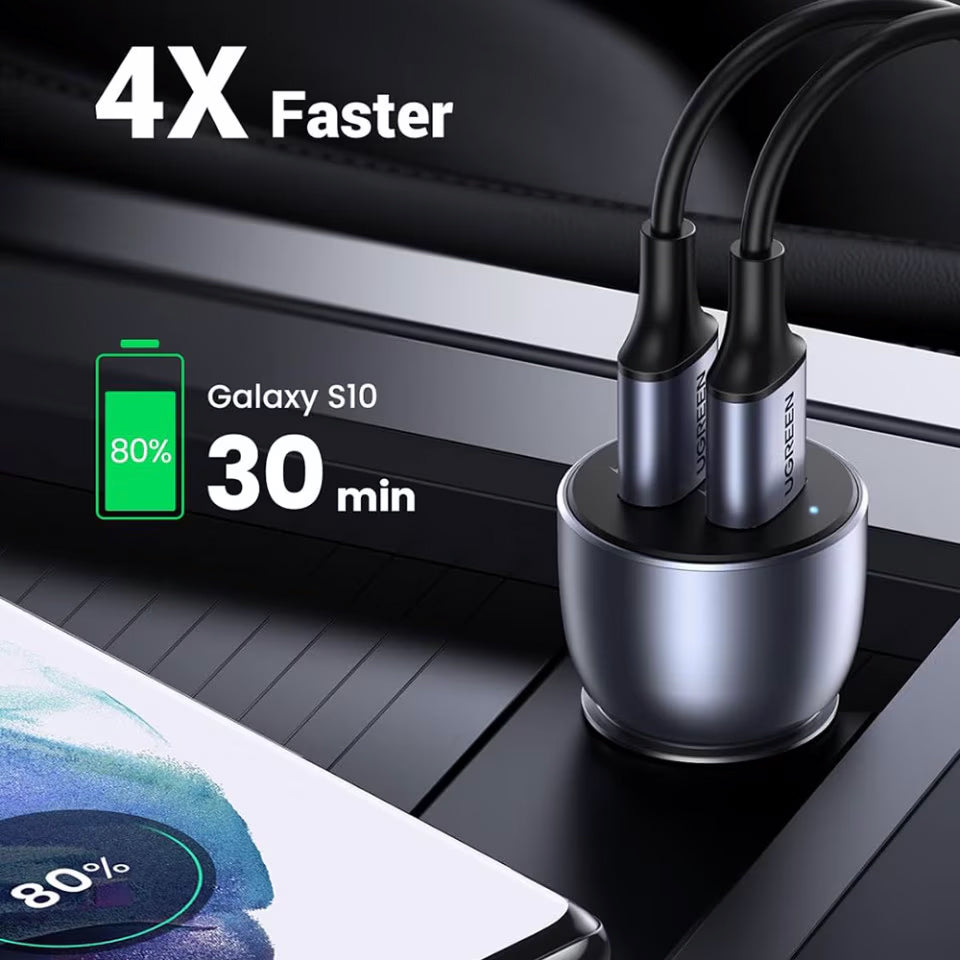 Cargador de coche UGREEN CD213, 36W, 3A, 2 x USB-A, Gris 