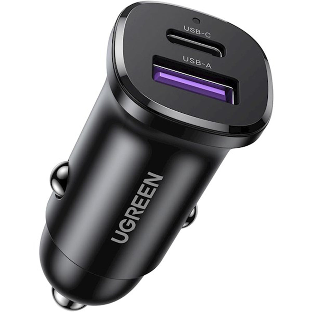 Cargador de Coche UGREEN EC305, 30W, 3A, 1 x USB-A - 1 x USB-C, Negro