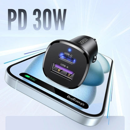 Cargador de Coche UGREEN EC305, 30W, 3A, 1 x USB-A - 1 x USB-C, Negro