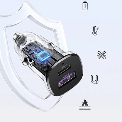 Cargador de Coche UGREEN EC305, 30W, 3A, 1 x USB-A - 1 x USB-C, Negro