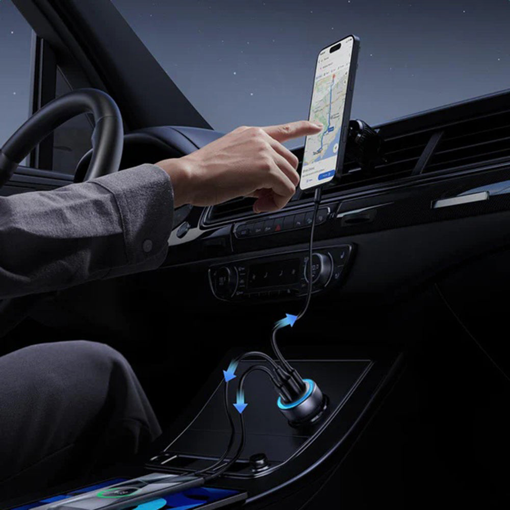 Cargador de coche UGREEN EC307, 30W, 3A, 1 x USB-A - 2 x USB-C, Gris