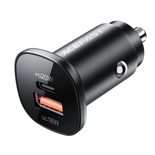 Cargador de coche Acefast B1, 38W, 3A, 1 x USB-A - 1 x USB-C, Negro