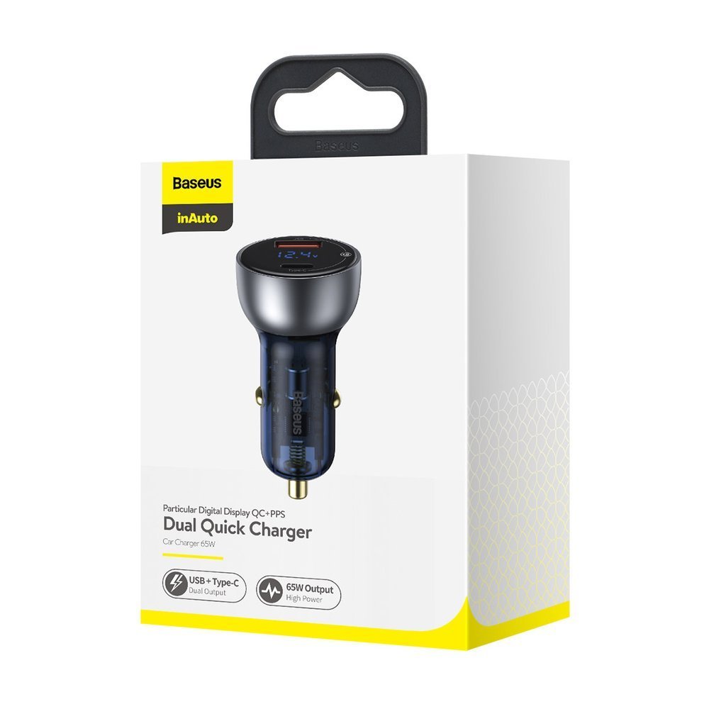 Cargador de coche Baseus, 63W, 5A, 1 x USB-A - 1 x USB-C, Plata CCKX-C0A CCKX-C0A