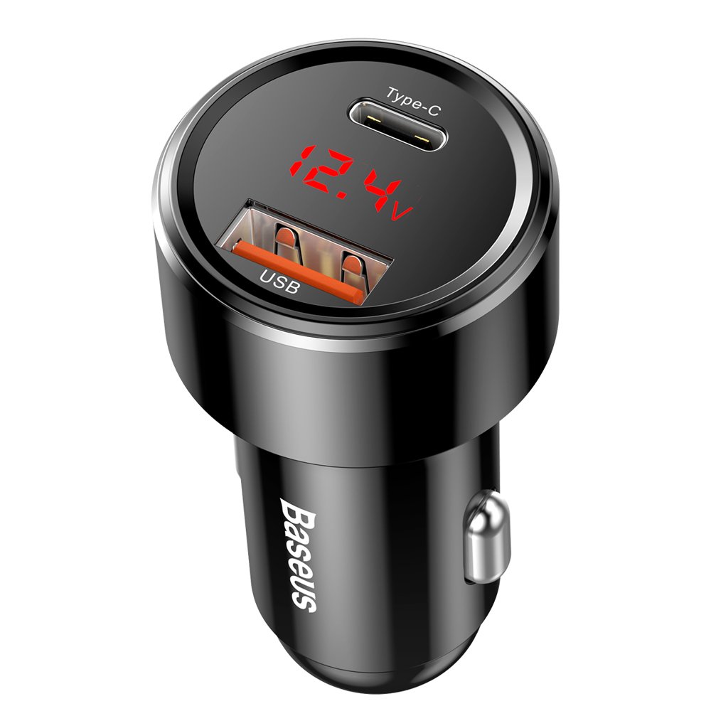 Cargador de coche Baseus Magic Display Series, 45W, 6A, 1 x USB-A - 1 x USB-C, Negro CCMLC20C-01 