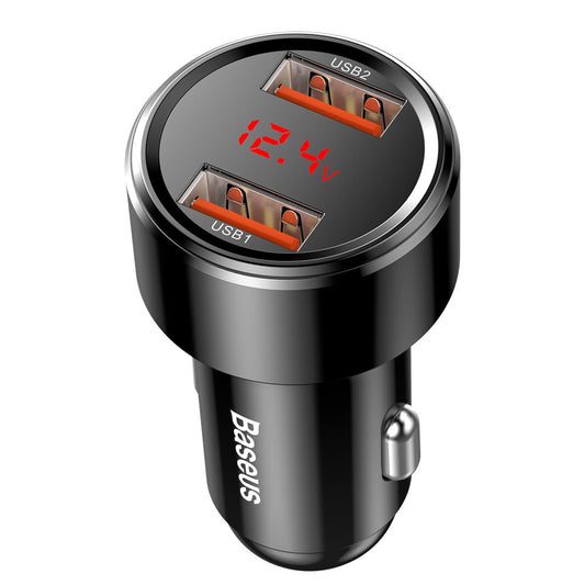 Cargador de coche Baseus Magic Display Series, 45W, 6A, 2 x USB-A, Negro CCMLC20A-01