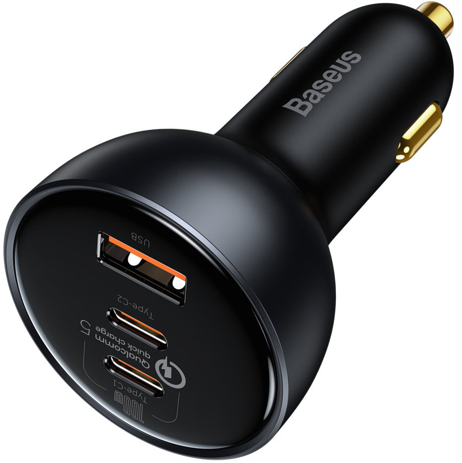 Cargador de coche con cable USB-C Baseus Qualcomm, 160W, 3A, 1 x USB-A - 2 x USB-C, Gris TZCCZZM-0G