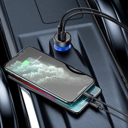 Cargador de coche Baseus, 65W, 5A, 1 x USB-A - 1 x USB-C, Gris CCKX-C0G