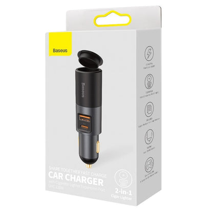 Cargador de coche Baseus Share Together, 120W, 3A, 1 x Extensión de mechero - 1 x USB-A - 1 x USB-C, Gris CCBT-C0G CCBT-C0G 